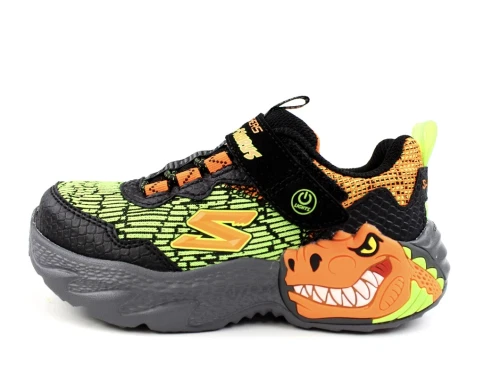 Skechers black/orange dino sneaker med blink